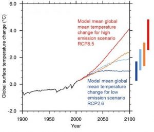 Figure 1. Predicted global surface temperature change, based on carbon emissions scenarios (IPCC, 2013). 