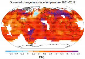 The global change in surface temperature from 1901-2012. A worrying trend that is set to worsen... Source: National Snow & Ice Data Center 