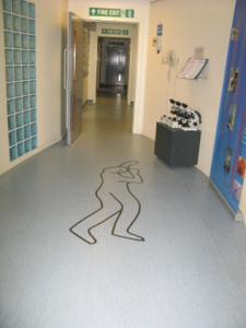The Professor’s body was discovered here in the main corridor of the Biomedical Imaging Unit. 